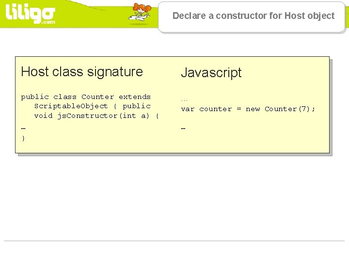 Declare a constructor for Host object Host class signature Javascript public class Counter extends
