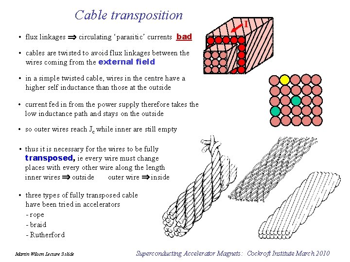 Cable transposition I • flux linkages circulating ‘parasitic’ currents bad • cables are twisted