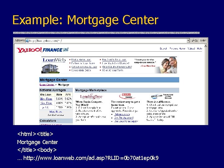Example: Mortgage Center <html><title> Mortgage Center </title><body> … http: //www. loanweb. com/ad. asp? RLID=0