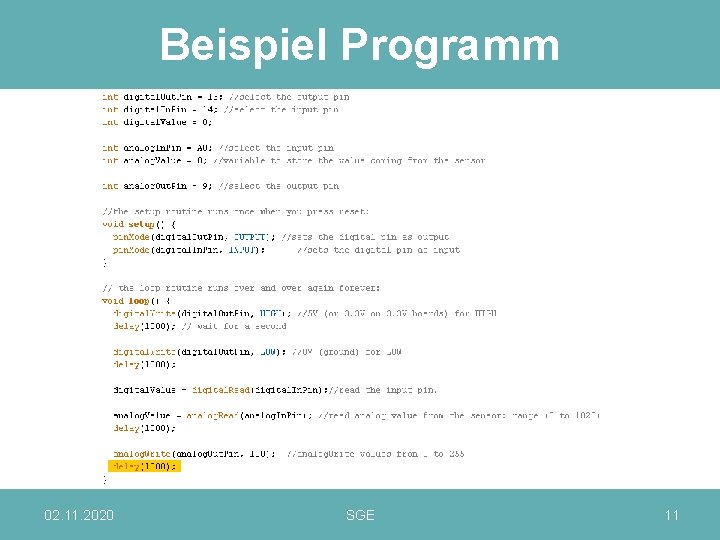 Beispiel Programm 02. 11. 2020 SGE 11 