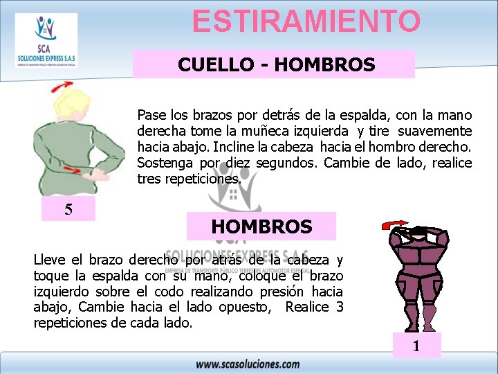 ESTIRAMIENTO CUELLO - HOMBROS Pase los brazos por detrás de la espalda, con la