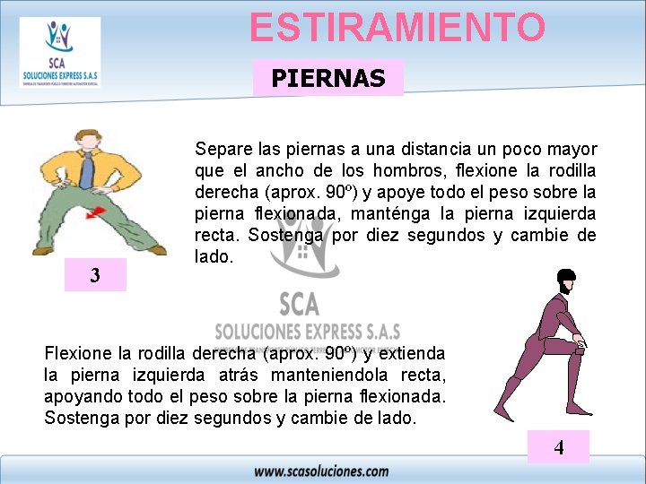 ESTIRAMIENTO PIERNAS 3 Separe las piernas a una distancia un poco mayor que el