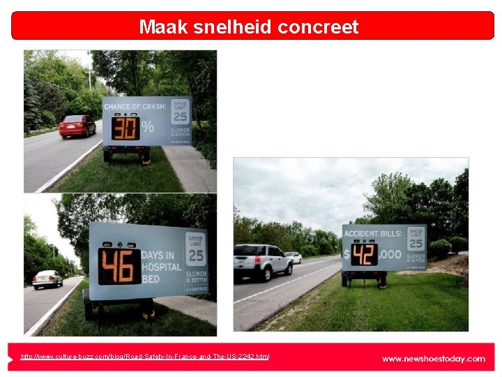 Maak snelheid concreet http: //www. culture-buzz. com/blog/Road-Safety-In-France-and-The-US-2242. html 
