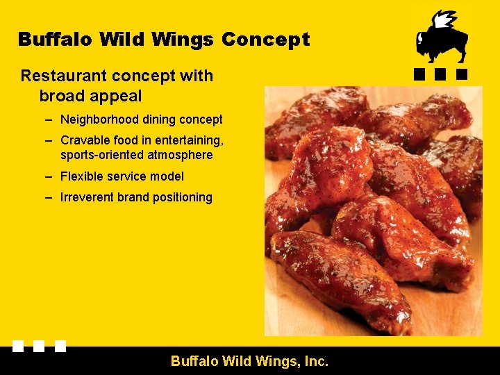 Buffalo Wild Wings Concept Restaurant concept with broad appeal – Neighborhood dining concept –