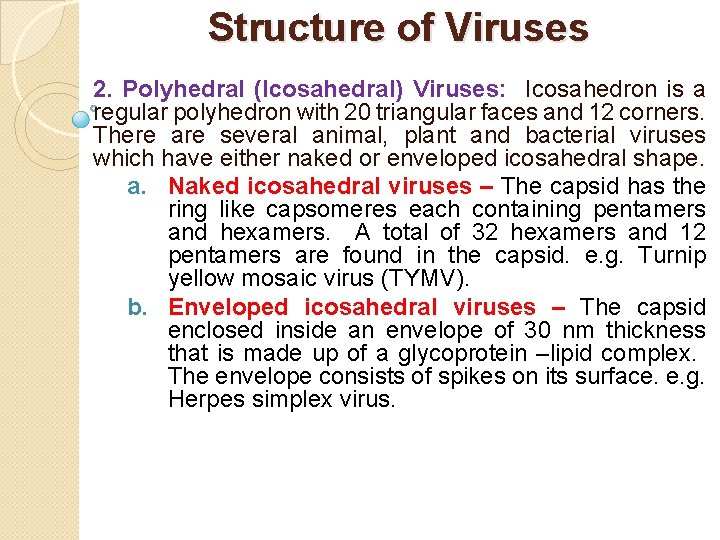 Structure of Viruses 2. Polyhedral (Icosahedral) Viruses: Icosahedron is a regular polyhedron with 20