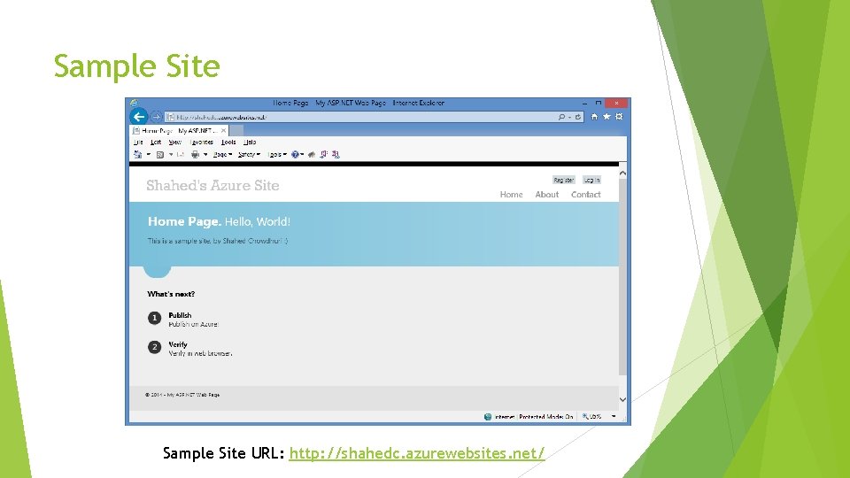 Sample Site URL: http: //shahedc. azurewebsites. net/ 