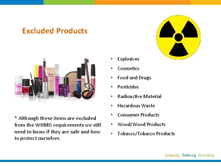 Excluded Products • Explosives • Cosmetics • Food and Drugs • Pesticides • Radioactive