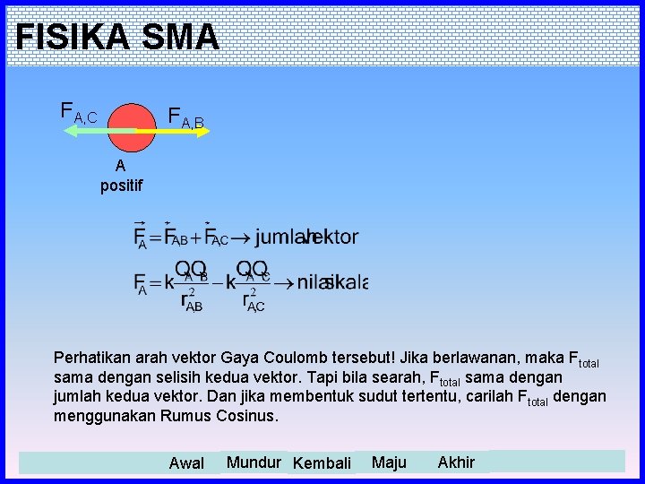 FISIKA SMA FA, C FA, B A positif Perhatikan arah vektor Gaya Coulomb tersebut!