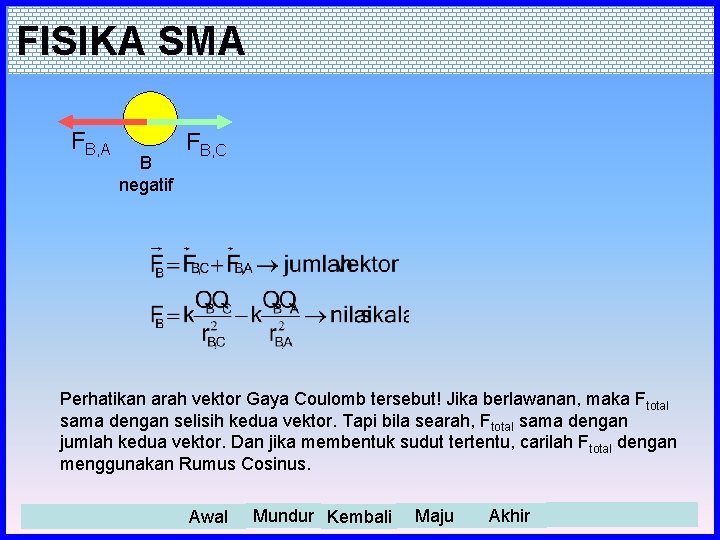 FISIKA SMA FB, A B negatif FB, C Perhatikan arah vektor Gaya Coulomb tersebut!