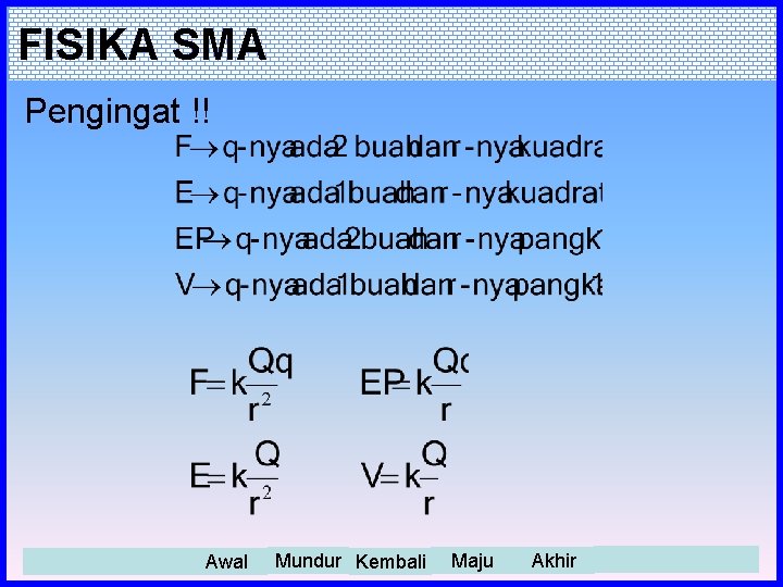 FISIKA SMA Pengingat !! Awal Mundur Kembali Maju Akhir 