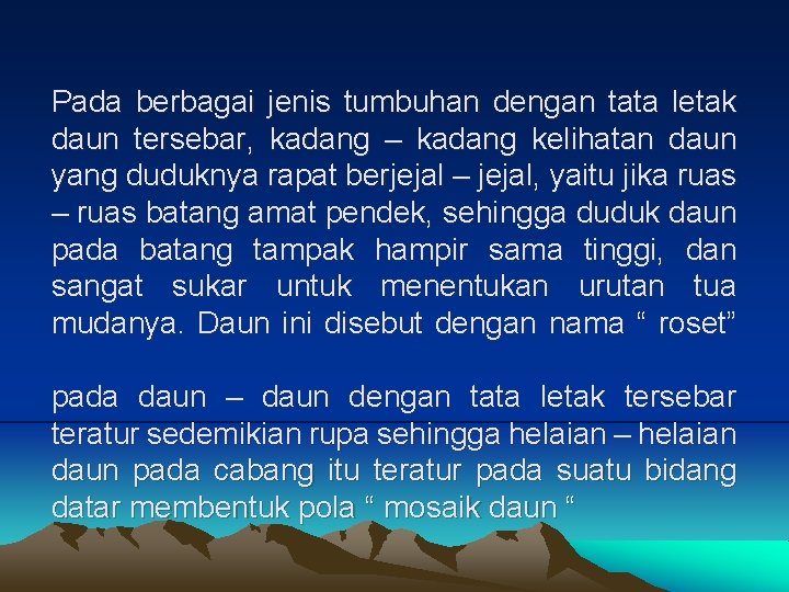 Pada berbagai jenis tumbuhan dengan tata letak daun tersebar, kadang – kadang kelihatan daun