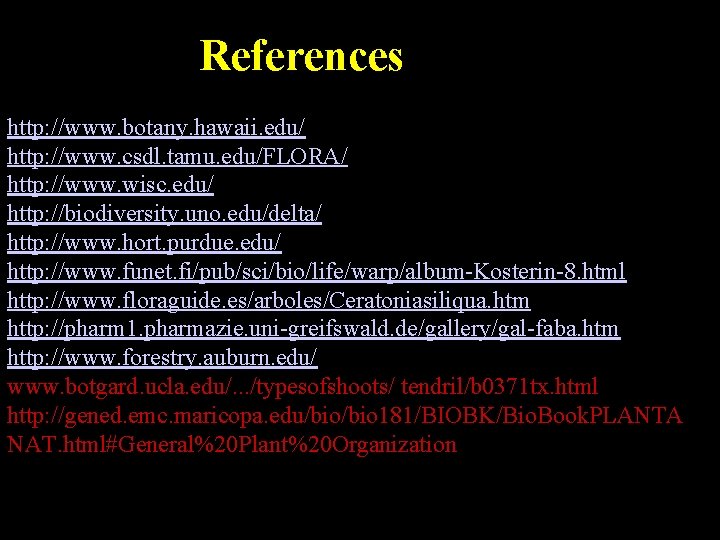 References http: //www. botany. hawaii. edu/ http: //www. csdl. tamu. edu/FLORA/ http: //www. wisc.