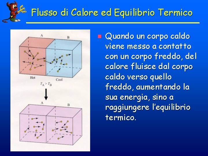 Flusso di Calore ed Equilibrio Termico n Quando un corpo caldo viene messo a