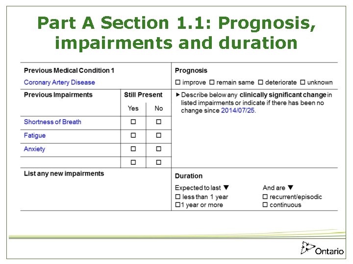 Part A Section 1. 1: Prognosis, impairments and duration 