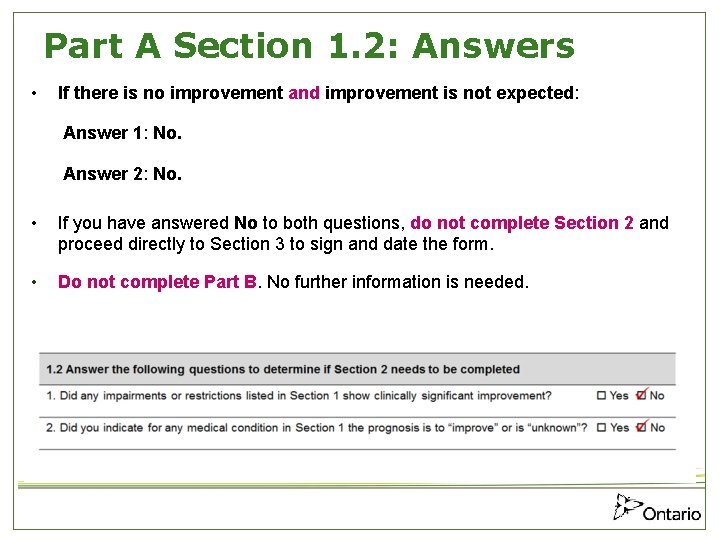 Part A Section 1. 2: Answers • If there is no improvement and improvement