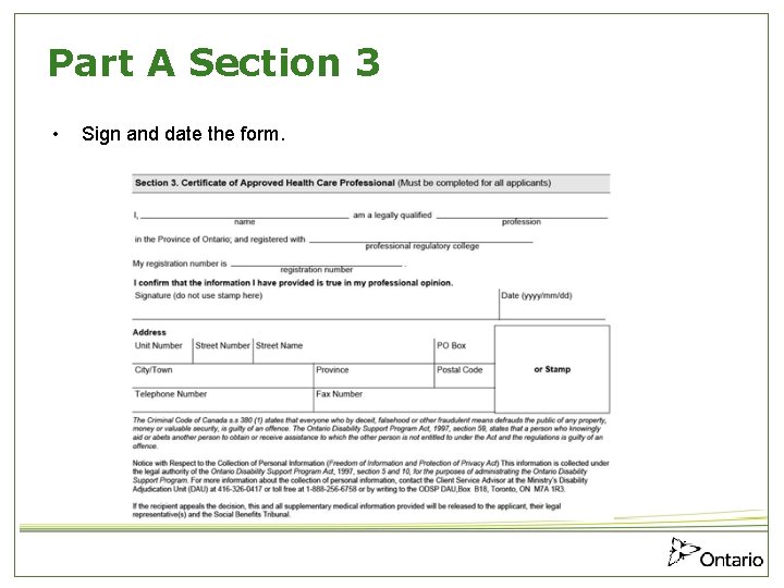 Part A Section 3 • Sign and date the form. 