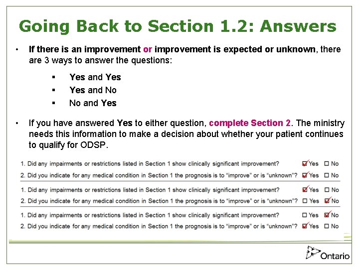 Going Back to Section 1. 2: Answers • If there is an improvement or