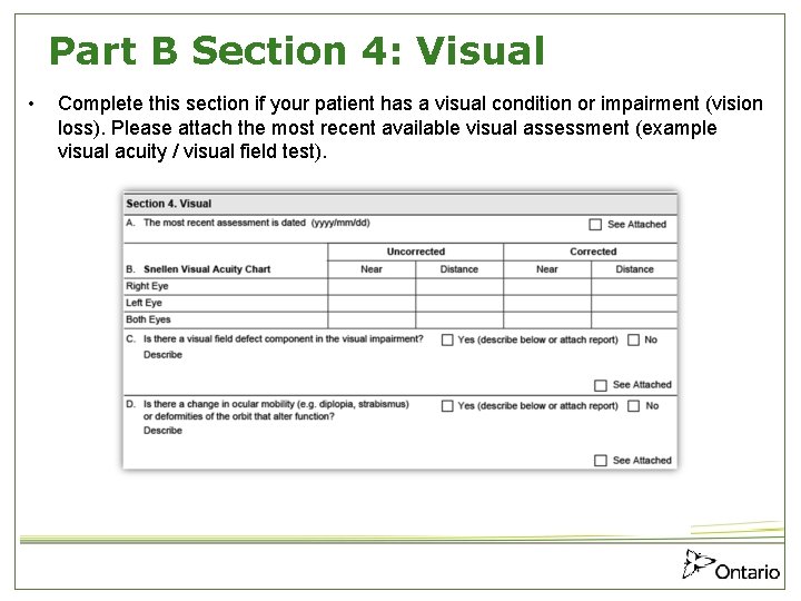 Part B Section 4: Visual • Complete this section if your patient has a