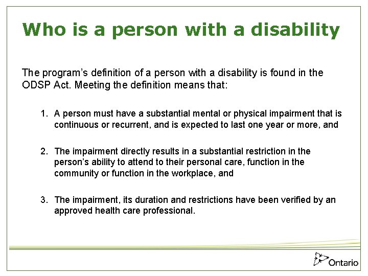 Who is a person with a disability The program’s definition of a person with