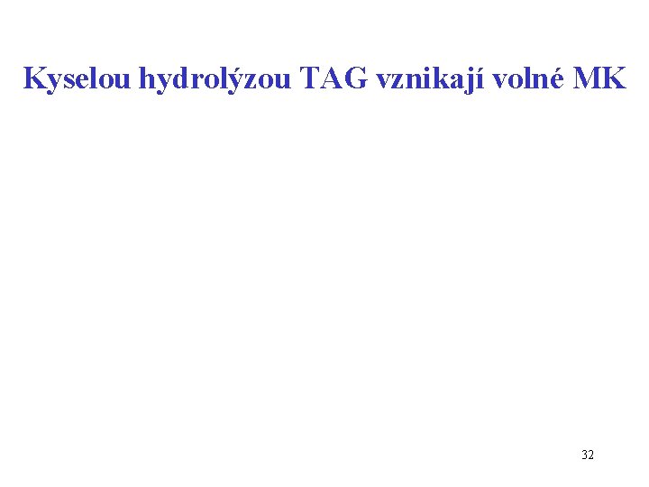 Kyselou hydrolýzou TAG vznikají volné MK 32 