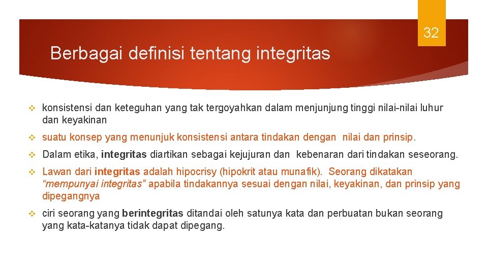 32 Berbagai definisi tentang integritas v konsistensi dan keteguhan yang tak tergoyahkan dalam menjunjung