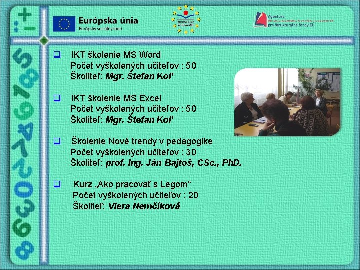 q IKT školenie MS Word Počet vyškolených učiteľov : 50 Školiteľ: Mgr. Štefan Koľ