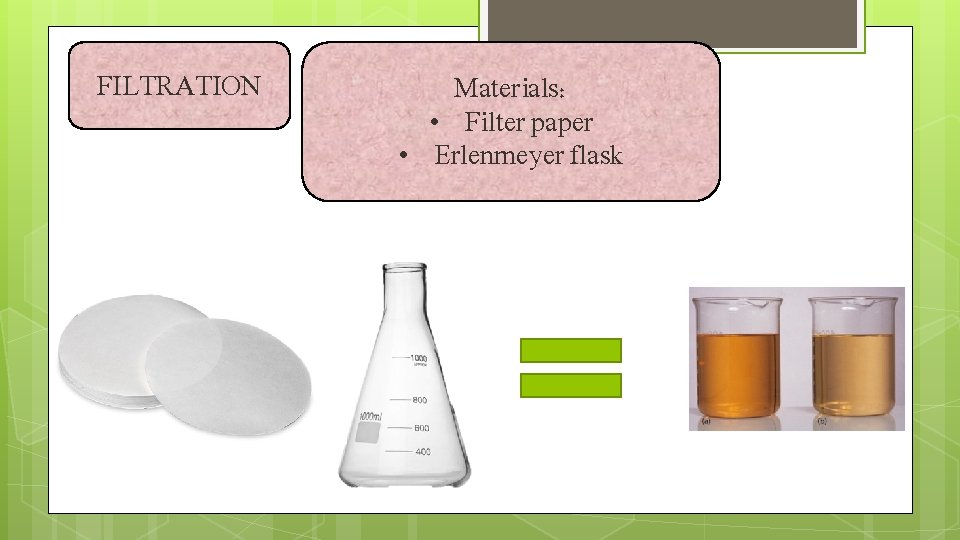 FILTRATION Materials: • Filter paper • Erlenmeyer flask 