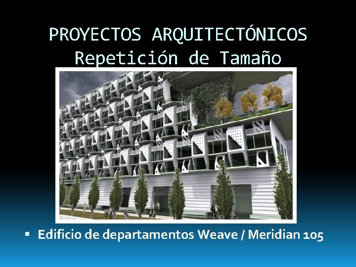 PROYECTOS ARQUITECTÓNICOS Repetición de Tamaño Edificio de departamentos Weave / Meridian 105 