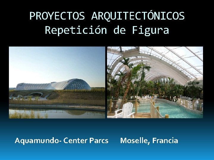 PROYECTOS ARQUITECTÓNICOS Repetición de Figura Aquamundo- Center Parcs Moselle, Francia 