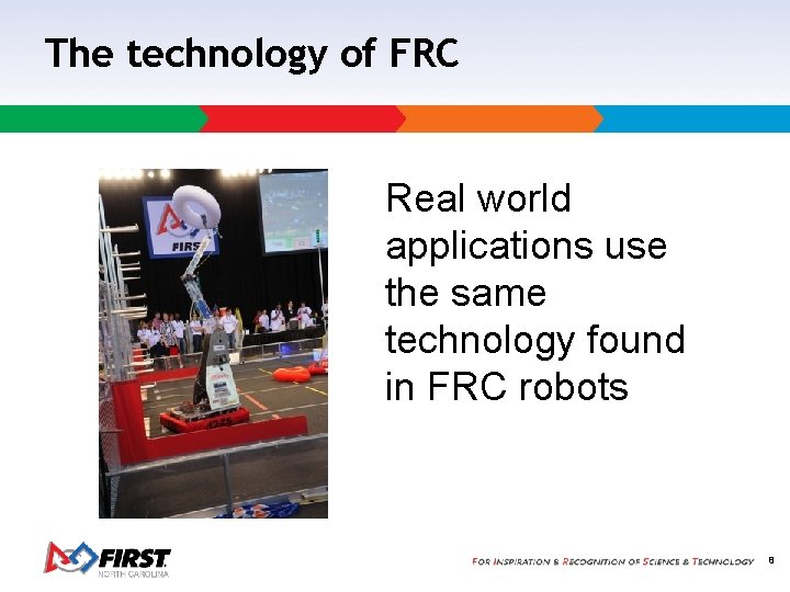 The technology of FRC Real world applications use the same technology found in FRC