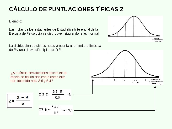 CÁLCULO DE PUNTUACIONES TÍPICAS Z Ejemplo: Las notas de los estudiantes de Estadística Inferencial