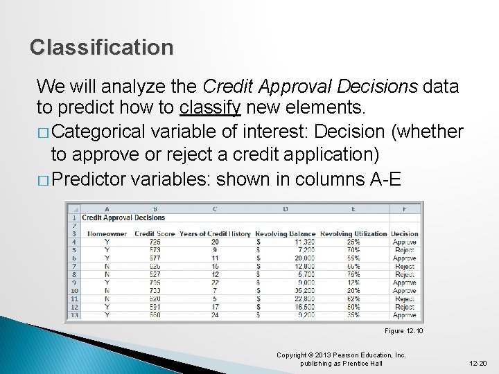 Classification We will analyze the Credit Approval Decisions data to predict how to classify