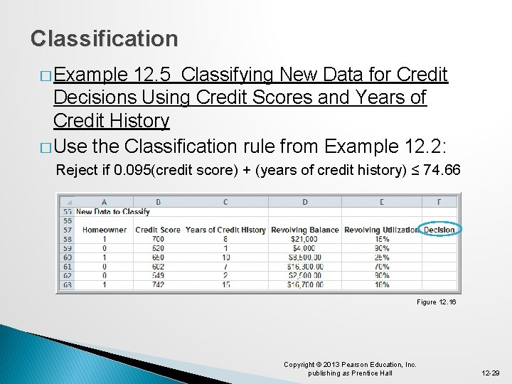 Classification � Example 12. 5 Classifying New Data for Credit Decisions Using Credit Scores