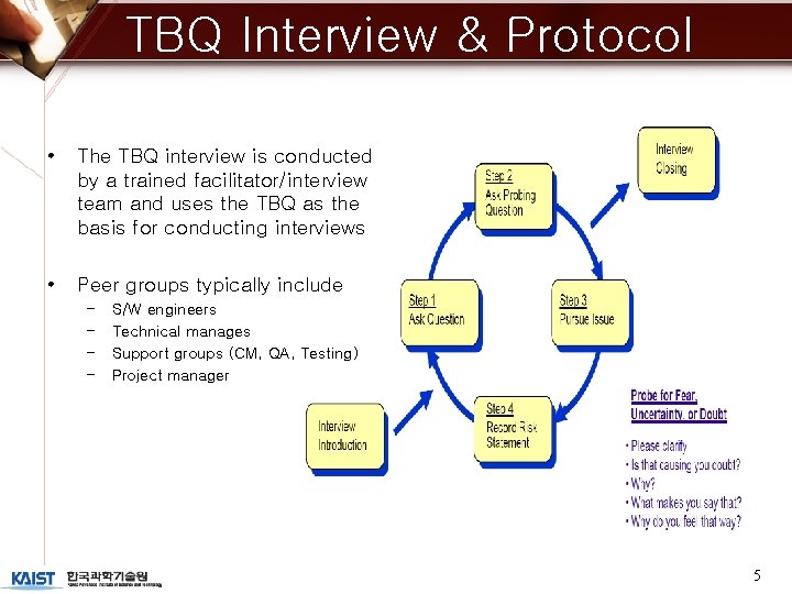 TBQ Interview & Protocol • The TBQ interview is conducted by a trained facilitator/interview