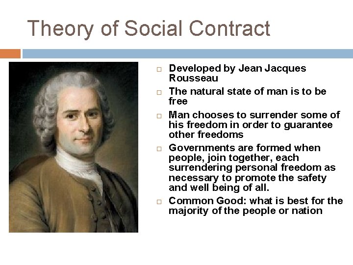 Theory of Social Contract Developed by Jean Jacques Rousseau The natural state of man