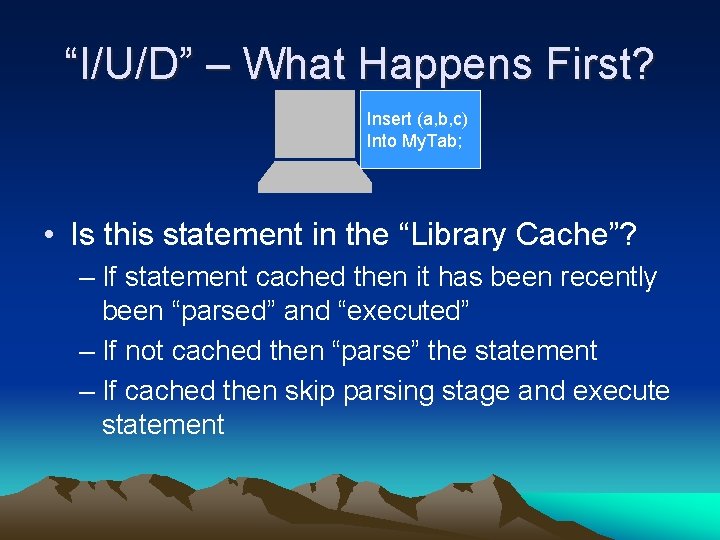 “I/U/D” – What Happens First? Insert (a, b, c) Into My. Tab; • Is
