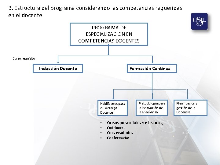 B. Estructura del programa considerando las competencias requeridas en el docente PROGRAMA DE ESPECIALIZACION