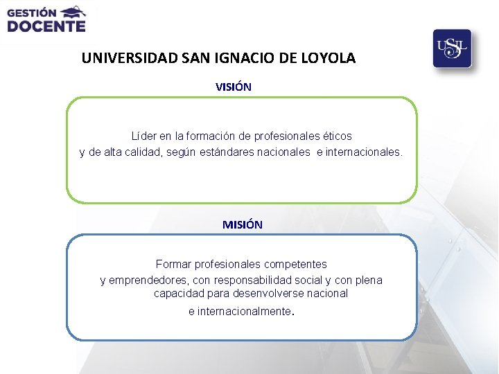 UNIVERSIDAD SAN IGNACIO DE LOYOLA VISIÓN Líder en la formación de profesionales éticos y