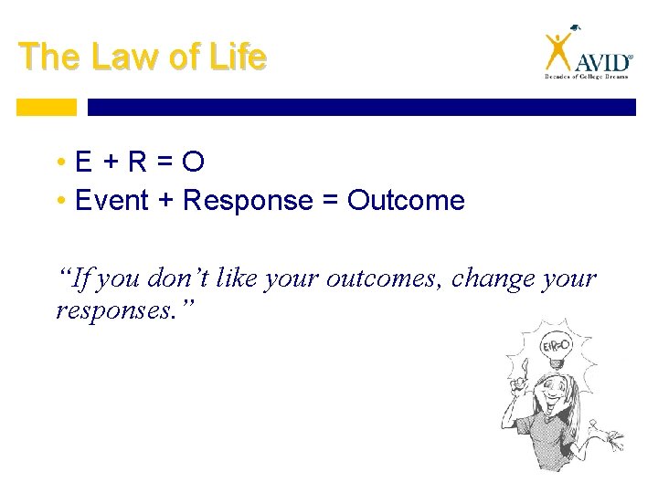 The Law of Life • E + R = O • Event + Response