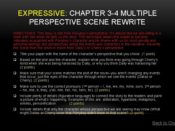 EXPRESSIVE: CHAPTER 3 -4 MULTIPLE PERSPECTIVE SCENE REWRITE DIRECTIONS: This story is told from EXPRESSIVE: CHAPTER 3 -4 MULTIPLE PERSPECTIVE SCENE REWRITE DIRECTIONS: This story is told from