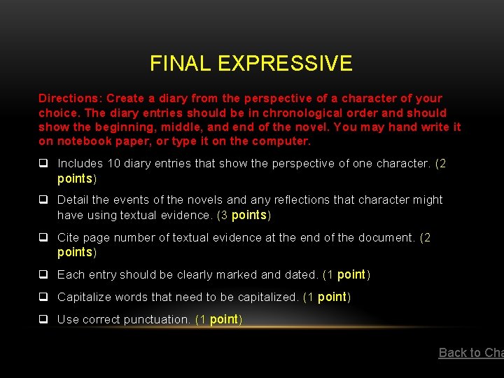 FINAL EXPRESSIVE Directions: Create a diary from the perspective of a character of your FINAL EXPRESSIVE Directions: Create a diary from the perspective of a character of your