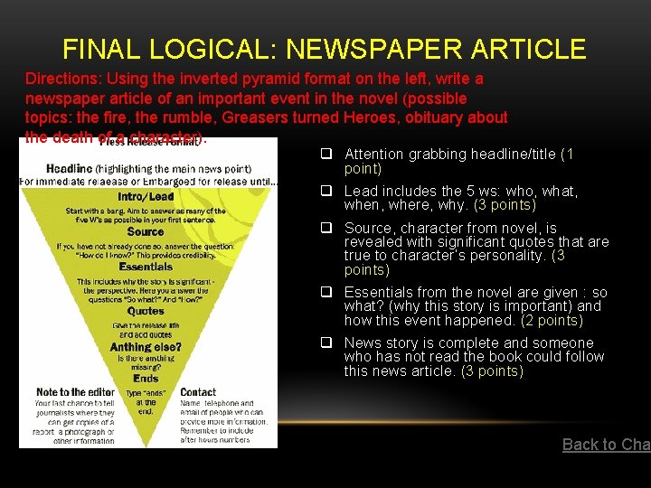 FINAL LOGICAL: NEWSPAPER ARTICLE Directions: Using the inverted pyramid format on the left, write FINAL LOGICAL: NEWSPAPER ARTICLE Directions: Using the inverted pyramid format on the left, write