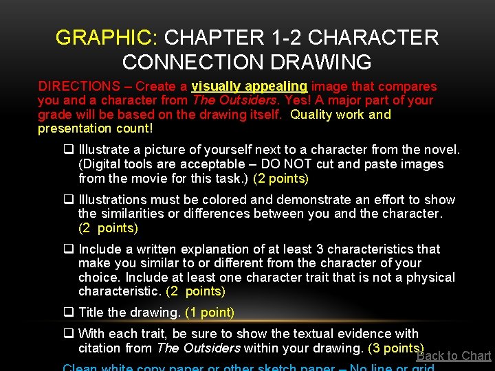GRAPHIC: CHAPTER 1 -2 CHARACTER CONNECTION DRAWING DIRECTIONS – Create a visually appealing image GRAPHIC: CHAPTER 1 -2 CHARACTER CONNECTION DRAWING DIRECTIONS – Create a visually appealing image