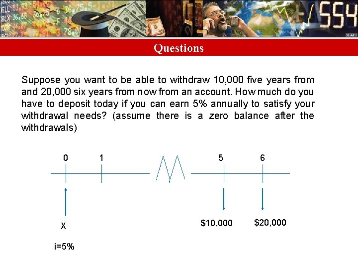 Questions Suppose you want to be able to withdraw 10, 000 five years from