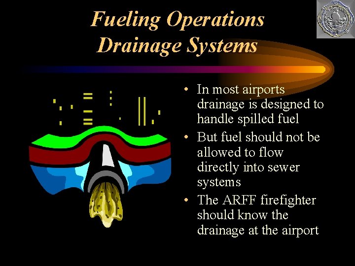 Fueling Operations Drainage Systems • In most airports drainage is designed to handle spilled