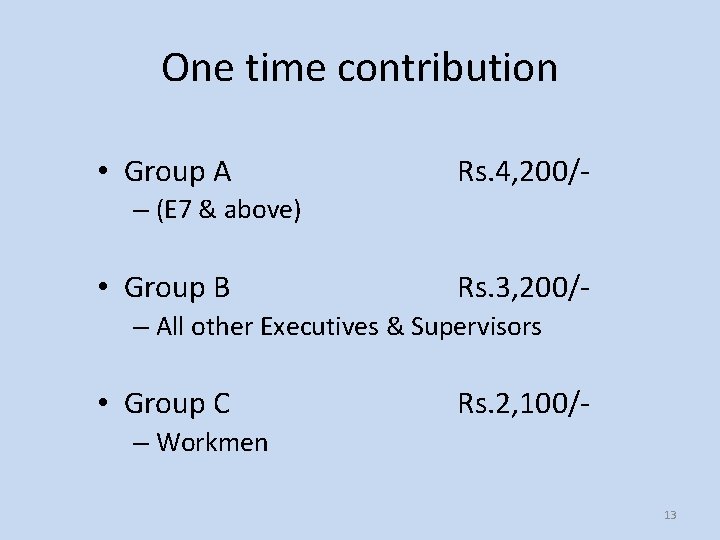 One time contribution • Group A Rs. 4, 200/- – (E 7 & above)