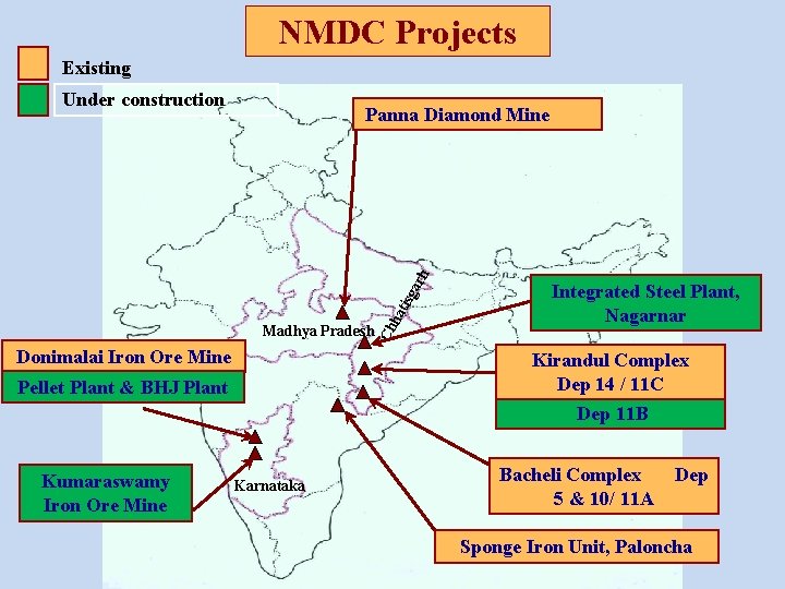 NMDC Projects Existing Under construction Ch h ati sga rh Panna Diamond Mine Madhya