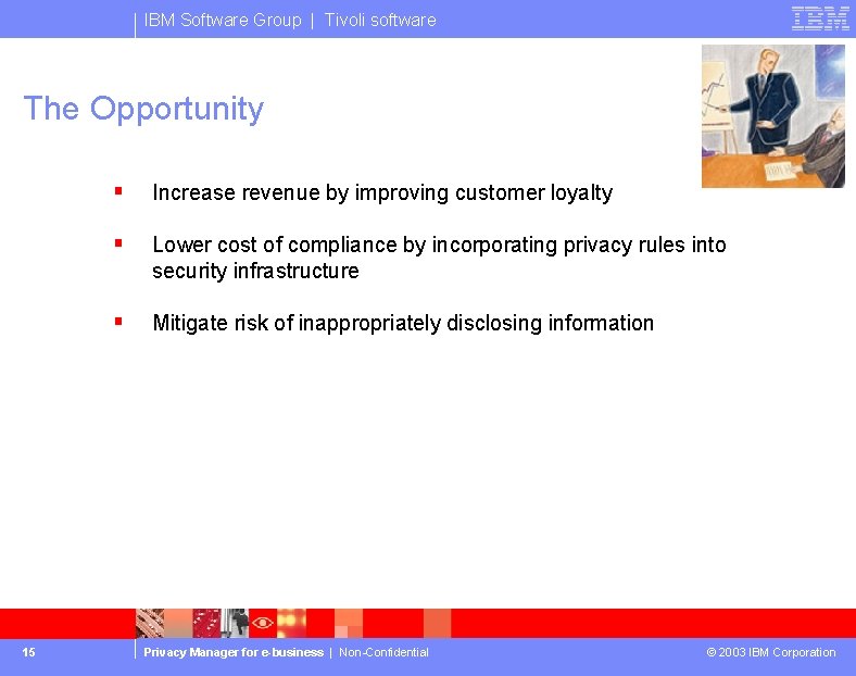 IBM Software Group | Tivoli software The Opportunity 15 § Increase revenue by improving
