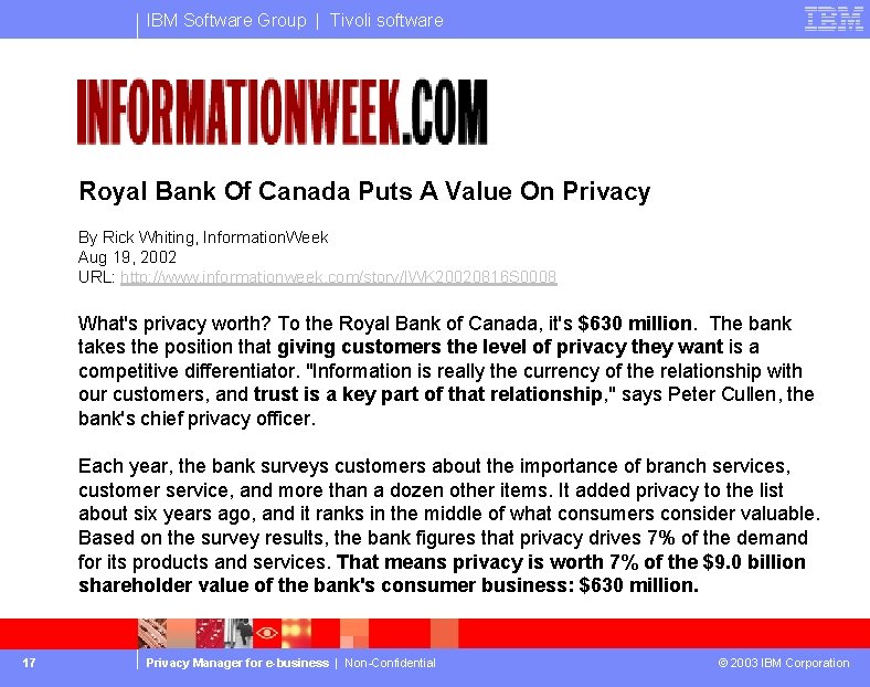 IBM Software Group | Tivoli software Royal Bank Of Canada Puts A Value On