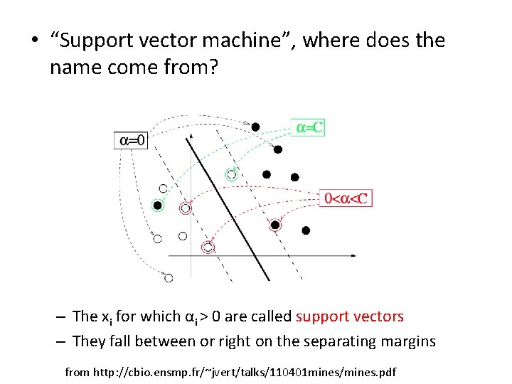  • “Support vector machine”, where does the name come from? – The xi